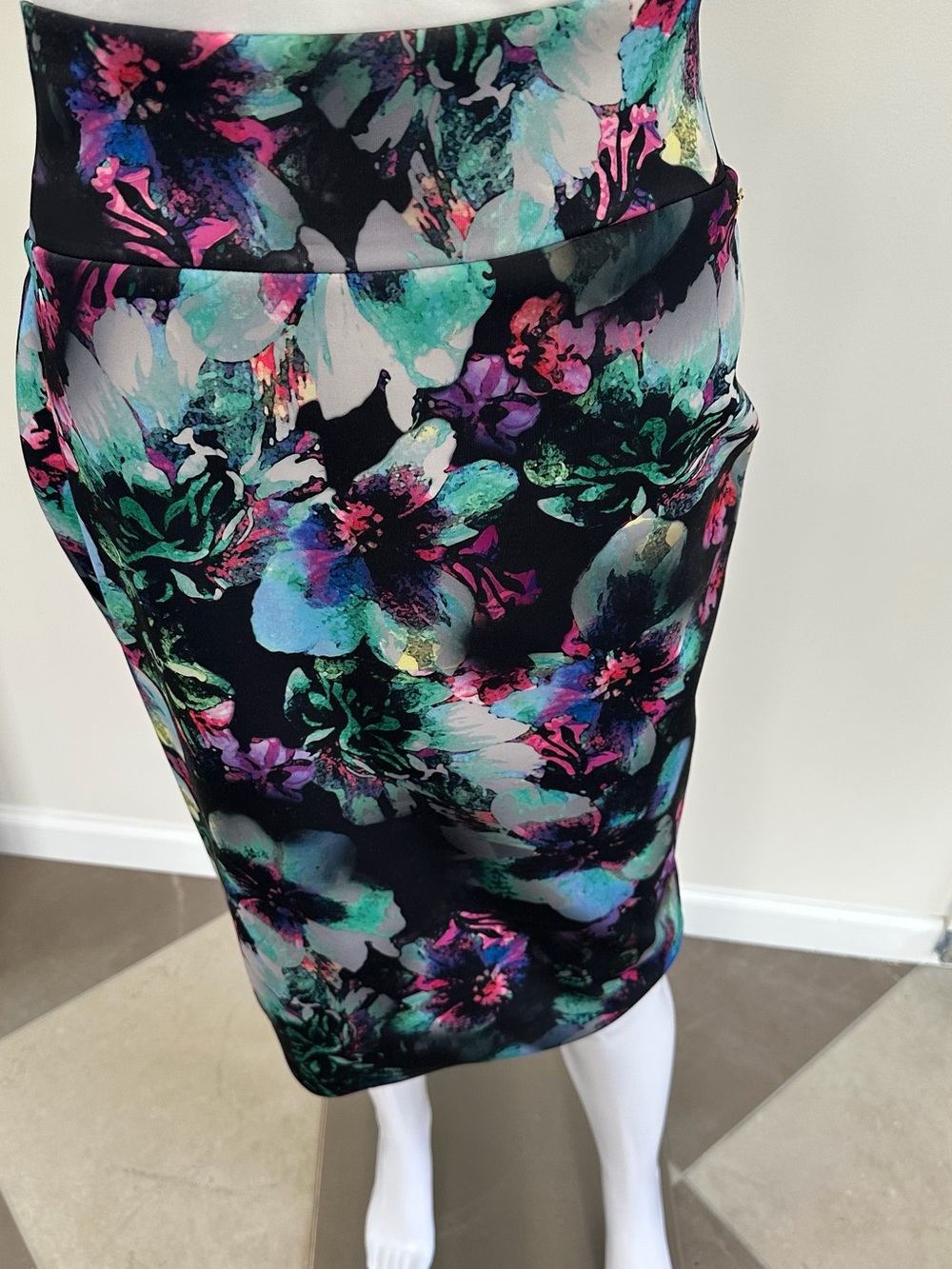 Thalia Sodi Floral Pencil Skirt in Black, Teal, Purple and Pink